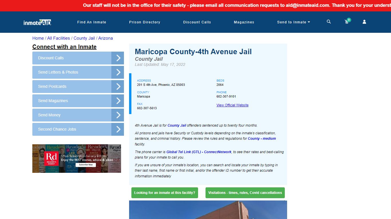 Maricopa County-4th Avenue Jail - Inmate Locator - Phoenix, AZ